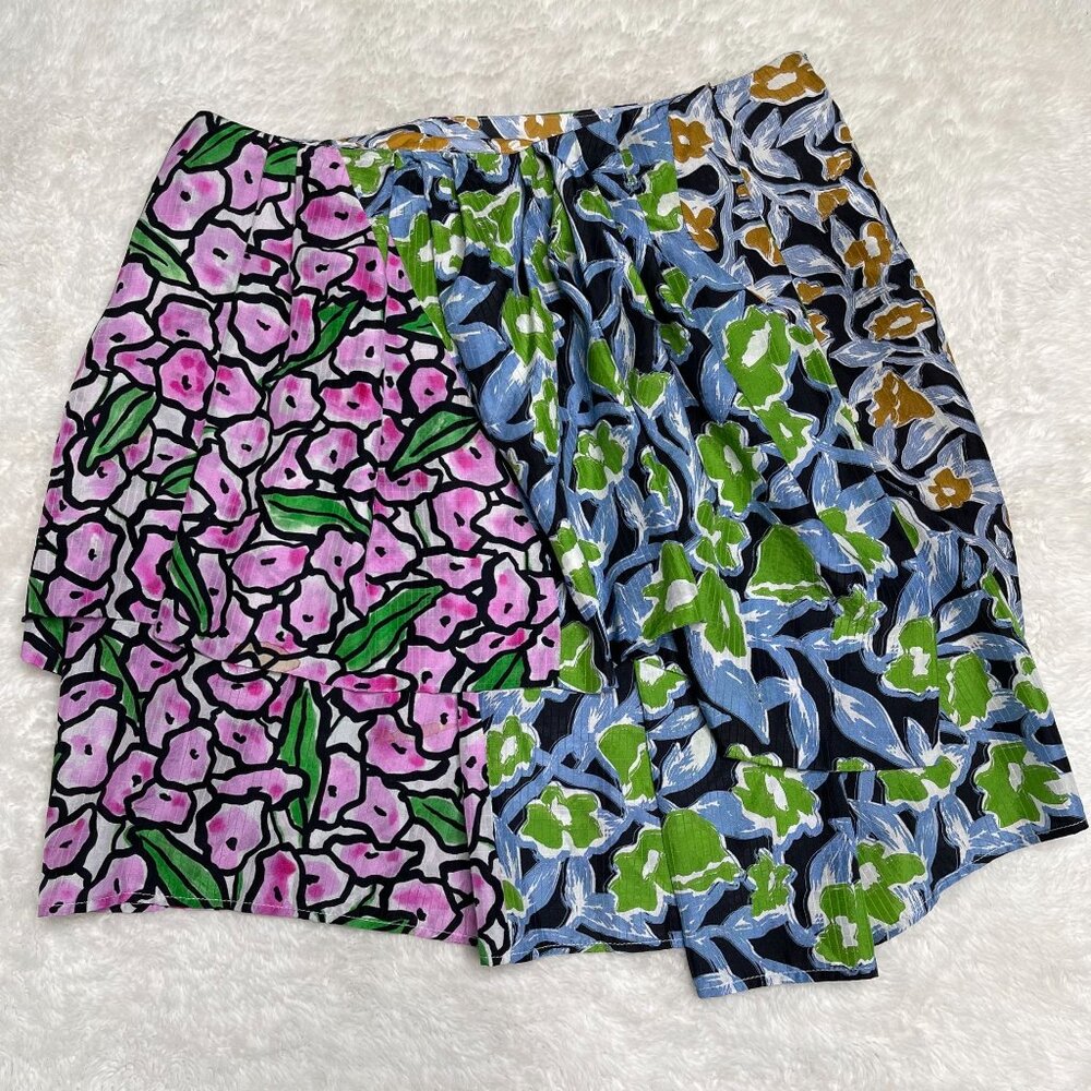 Christian Wijnants Women's Pink Blue 100% Silk Floral A-Line Wrap Skirt Size 6 - Picture 3 of 9